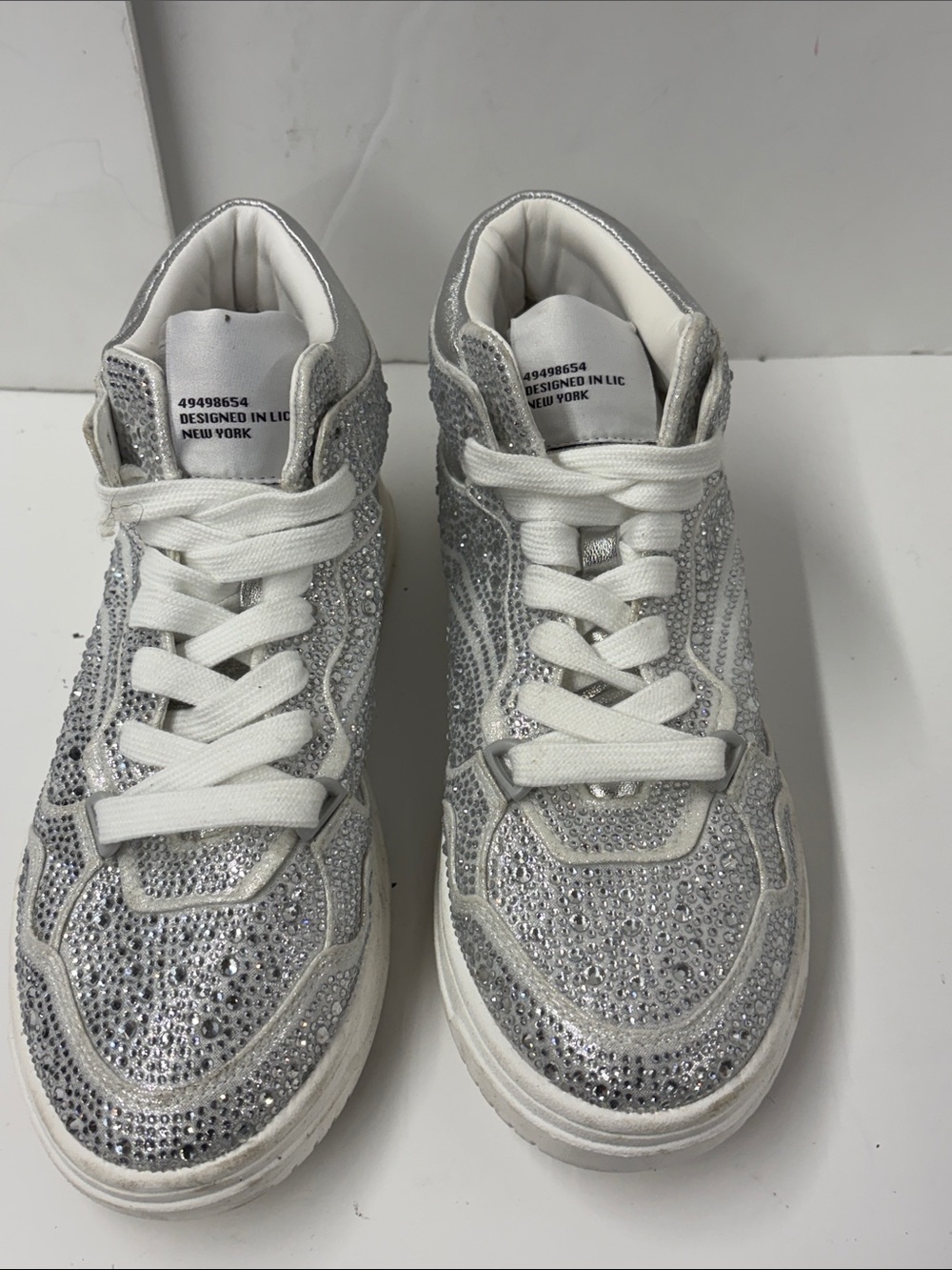 Used Steve Madden Women's Evans-R Rhinestone Lace-Up High-Top Sneakers Size 8